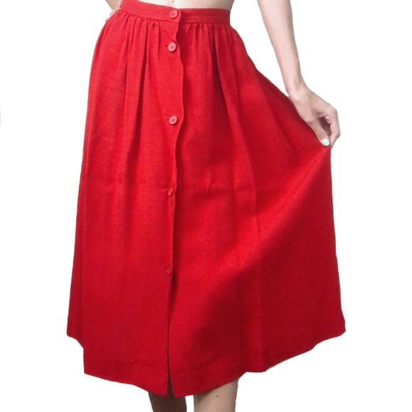 Yves Saint Laurent Dresses & Skirts - SOLD YSL Vintage Red Button Front Midi Skirt